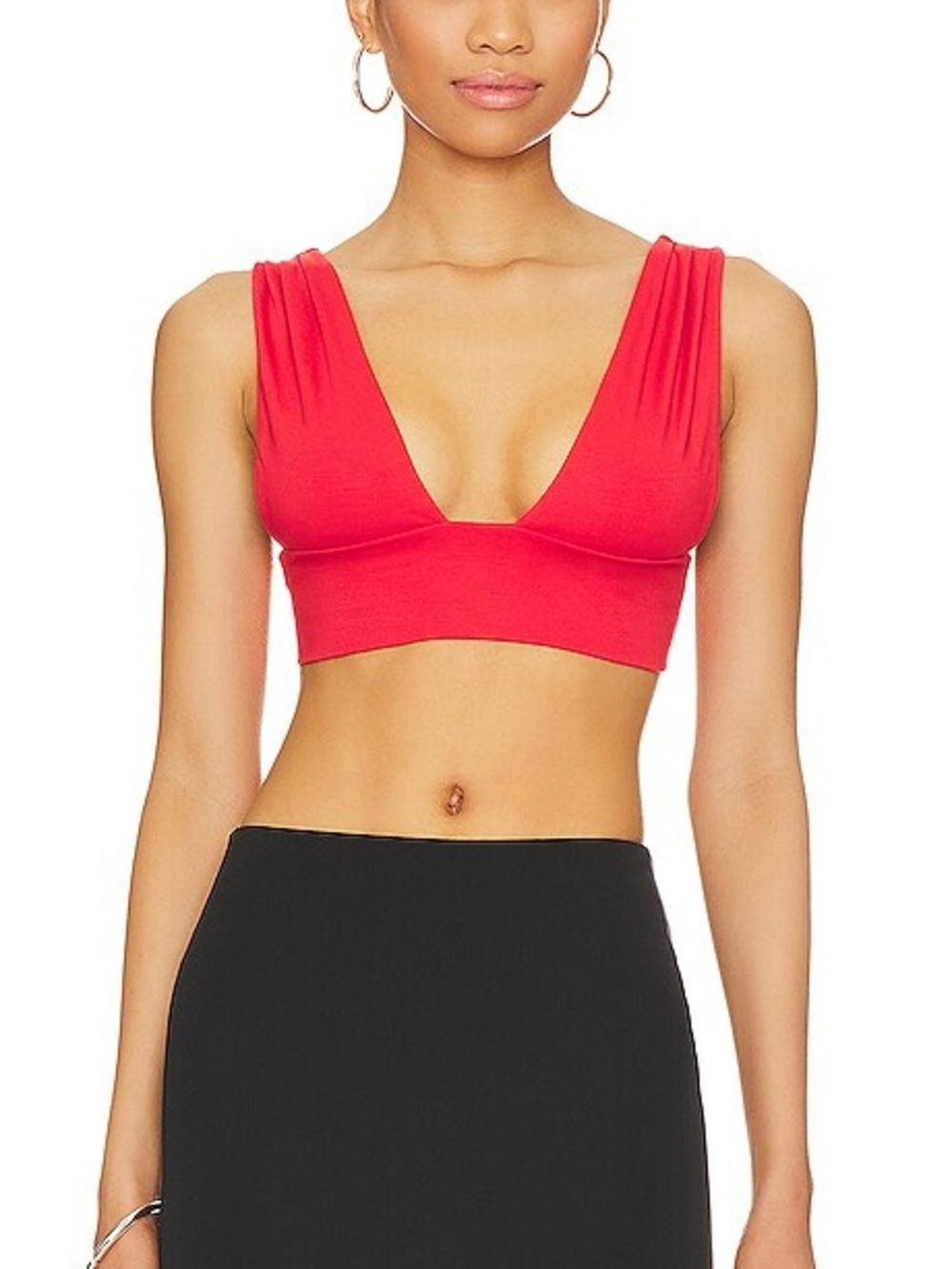 Indah Owen Plunge Neck Crop Top — Poppy Red